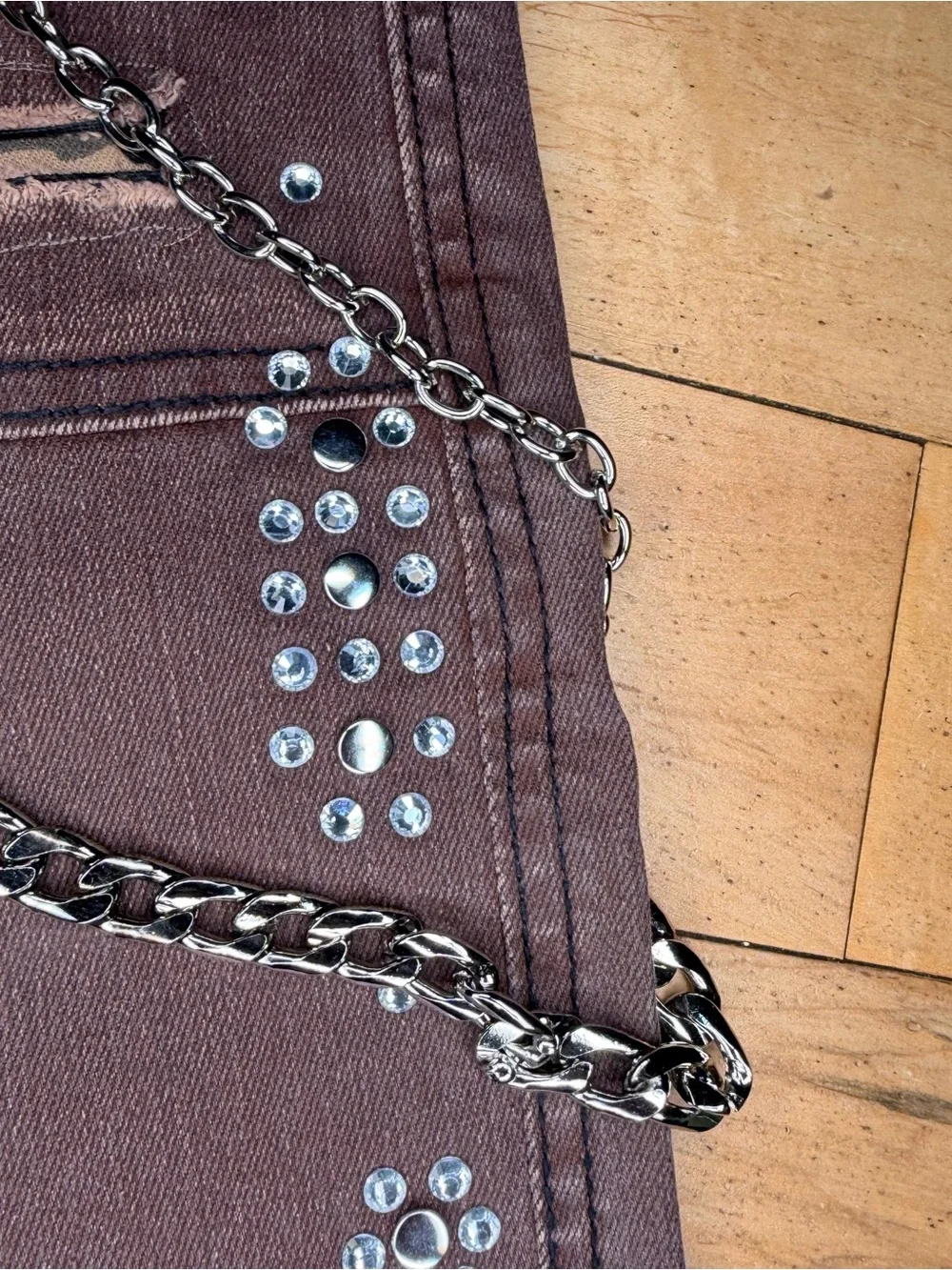 Elite Mens Jorts Mocha Brown Two Tone Premium Embellished Chain Men’s 34